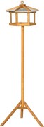PawHut Domek dla ptaków ze stojakiem Drewniany karmnik z platformą skośny metalowy dach Ø57,7 x 153H cm Naturalne drewno | Aosom PL