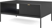 Stolik Kawowy Elegancki DomoHome NOVA – Z akcentem złotym, nowoczesna szuflada MDF, czarne metalowe nogi, minimalistyczny design Czarny 104x104x46cm