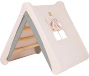 Domek Z Drabinką Dla Dzieci 60x61 Cm Składaną Do Pokoju. Drewno, Len, Wiskoza, Różowy Domek, Szara Drabinka. - Meowbaby®