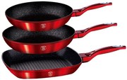Zestaw 3 czerwonych patelni z powłoką granitową C8-G22