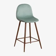 Zestaw 2 Wysokich Stołków Z Aksamitu Glamm Verde Abeto & ↑65 Cm & Ciemne Drewno - Sklum