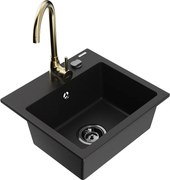 Mexen Milo zlewozmywak granitowy 1-komorowy z baterią kuchenną Telma, czarny - 6505-77-670200-50-B