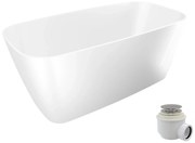 Wanna wolnostojąca NAVI owalna biała z konglomeratu 150 x 70 cm bez przelewu cienki rant | Różne kolory korków : Kolor korka - Chrom