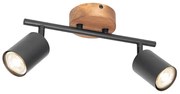 Industrialny reflektor czarny z drewnem, regulowany, 2-światłowy - Jeana