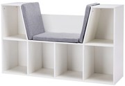 HOMCOM Regał 2 w 1 dla dzieci + Ławka z poduszkami 103 cm × 30 cm × 62 cm Biały + Szary