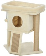 PawHut Drapak z matą do drapania z juty, platformą do leżenia, piłką do zabawy, domkiem dla kota, Beżowy, 40 x 40 x 57 cm