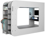 Łóżko piętrowe gamer 90 x 200 cm - Z biurkiem i miejscami do przechowywania - Z oświetleniem LED - Białe i antracytowe - WARRIOR