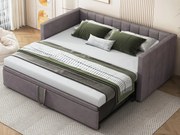 Łóżko z wysuwanym materacem 90/180x200cm, kanapa z tkaniny welurowej z stelażem na listwy - Szary