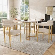 Zestaw stół jadalny + 4 krzesła welurowe - 140 x 80 x 75 cm - MDF + nogi metalowe w kolorze złotym - beżowy