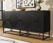 Nowoczesny buffet 160x38x75,5 cm - 6 frontów - Duża przestrzeń do przechowywania - Płyty wiórowe - Czarny