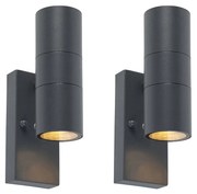 Zewnetrzna Zestaw 2 lamp ściennych zewnętrznych ciemnoszary 2-punktowe czujnik zmierzchu - Duo Nowoczesny Oswietlenie zewnetrzne