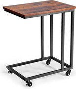 Stolik Auxiliary SucceBuy Mobilny w Kształcie C, Stoliki do Kanapy z Rama Metalową i Kółkami, Przenośny Uchwyt na Stoliki 50 x 35 x 60.5 cm, Brązowy