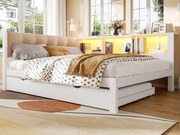 sofá cama 140×200 cm - z łóżkiem wysuwanym - z taśmą LED - z portem USB - biała (materac nie jest zawarty)