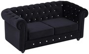 Kanapa 2 osobowa z czarnego weluru z guzikami w kształcie kryształków - CHESTERFIELD