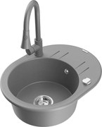 Mexen Kevin zlewozmywak granitowy 1-komorowy z ociekaczem i baterią kuchenną Elia, szary - 6517-71-670101-71