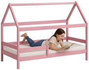 Różowe dziecięce drewniane łóżko domek 90x180 L7-S40
