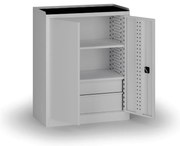 Szafa warsztatowa, 2 półki + 2 szuflady, 1180 × 950 × 500 mm, szare drzwi