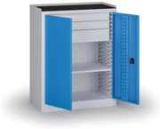 Szafa warsztatowa, 1 półka + 3 szuflady, 1180 × 950 × 500 mm, niebieskie drzwi