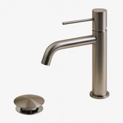 Zestaw Baterii Umywalkowej I Zaworu Spustowego Orveta Click-clack Z Mosiądzu Szczotkowana Szarość & ↑20 Cm & Zawór Z Przelewem - Sklum