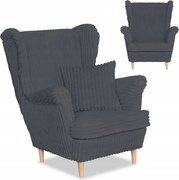 Fotel uszak Rene skandynawski Family Meble ciemny szary sztruks paski modny