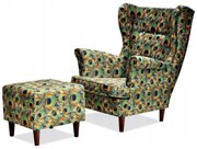 Fotel Uszak z pufką ciemna zieleń komplet mebli