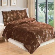 Pościel z mikropluszu Piórka brązowy, 140 x 200 cm, 70 x 90 cm