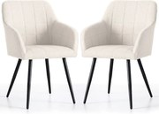 2x Krzesło tapicerowane z przeszyciami kwadratowymi Kremowe LUXANO Czarne nogi tkanina Lumos