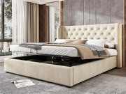 Łóżko tapicerowane welurowe 180x200cm z stelażem na listwach - Beżowe