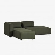 Dwuczęściowa Narożnikowa Sofa Modułowa Z Prawym Szezlongiem I Pufą Fogler Chenille Salvia Zieleń - Sklum