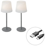 Zewnetrzna Zestaw 2 szare lamp stołowych z akumulatorem 40 cm IP54 - Jude Nowoczesny Oswietlenie zewnetrzne