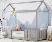 Łóżko piętrowe 90x200cm z litego drewna - z ochroną przed upadkiem - Szare