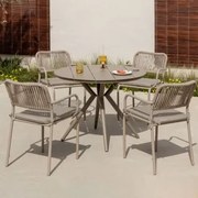 Zestaw 100 Cm Okrągły Stół Valerie I 4 Składane Krzesła Ogrodowe Z Podłokietnikami Z Aluminium Arhiza Mokka Brąz - Sklum