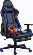 Niebiesko-czarny obrotowy fotel do gier z podnóżkiem M8-G28
