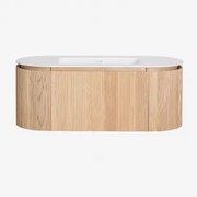 Zestaw Mebli Łazienkowych Z Drewna Zintegrowany Z Umywalką Carsone Naturalna & Bez Jednostki Pomocniczej & Bezlusterkowiec & Bez Kranu - Sklum