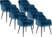 Zestaw 6 krzeseł PEGA – z podłokietnikami – welur i metal – kolor niebieski