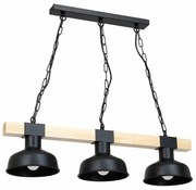 Lampa wisząca, czarna, pojedyncza, potrójna, drewno FARO BLACK/NATURAL WOOD 3xE27 60W