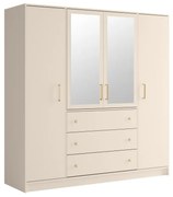 Szafa 4-drzwiowa z 3 szufladami - Z lustrami - szer. 196 cm - Beżowy i złoty - LIZANDRO