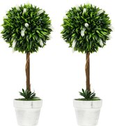 HOMCOM Zestaw 2 Sztucznych Drzewek Lawendowych, 60 cm Wysokości, Zawiera Donicę i Sztuczny Mech, Biały
