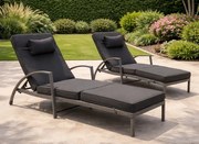 Zestaw 2 leżaków ogrodowych technorattan Ravello XL2505, szary, poduszki szare