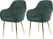 Krzesło do jadalni MCW-F18 (zestaw 2 sztuk),  aksamitna zieleń, złote nogi