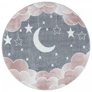 Dywan dziecięcy Funny księżyc nad chmurkami różowo-szary 120 cm x 120 cm