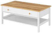 Ława Kawowa Biały Z Szufladą I Półką + Dąb Nash A5-K04