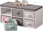 Kesper 17729 Ławka z 6 schowkami, biały/szary/miętowy, 38 x 68 x 29,5 cm