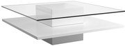 Stolik kawowy ISANIA - Płyta MDF lakierowana na biało i hartowane szkło