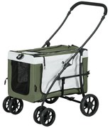 PawHut Wózek dla zwierząt domowych, składany, zdejmowany koszyk, 81 x 58 x 97,5 cm, Czarny+Ciemnozielony+Biały