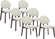 Zestaw 6 krzeseł z tkaniny teksturowanej i ciemnego naturalnego drewna kauczukowca  - Kremowe - MARLENI