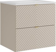 Wisząca szafka łazienkowa w jodełkę z wpuszczaną umywalką – beż – 60 cm – DORIONI