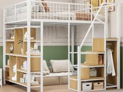 Łóżko mezzanine 140x200cm z metalu - z półkami i schodami - Białe (materac nie jest w zestawie)