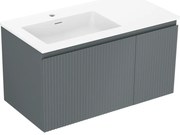 Mexen Rivel szafka łazienkowa 90 cm z umywalką Otis lewą, 1S, 1D, ryflowana, grafit mat/biała mat - 91A23-09047-3-BBFF66-W18L01