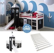 Łóżko piętrowe 207,5x228x219,5 cm Biało-czarne Wieża Listwy